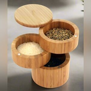 Totally Bamboo Triple Stack Salt Box with Magnetic Swivel Lids